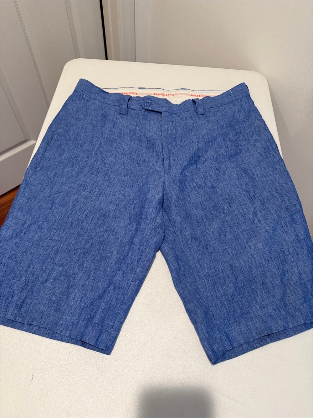 100% Premium Linen Shorts Denim Blue Shade Autumn Casual Fancy Golf Vacation 38W